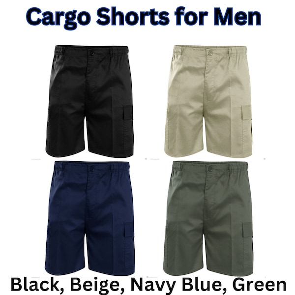 Mens Summer Cargo Shorts | Half Elasticated Waist | Button Closure | Six Pockets | Size S to 5XL | Multicolor