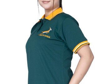 South Africa Rugby Women Sports Fan Shirts Embroidered Logo, Button Down Collar