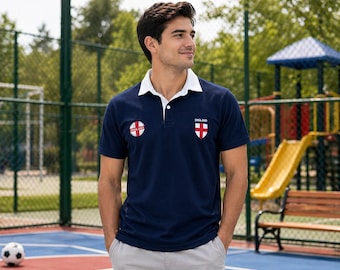 England football fan polo shirt, Euro supporter tee, white red navy