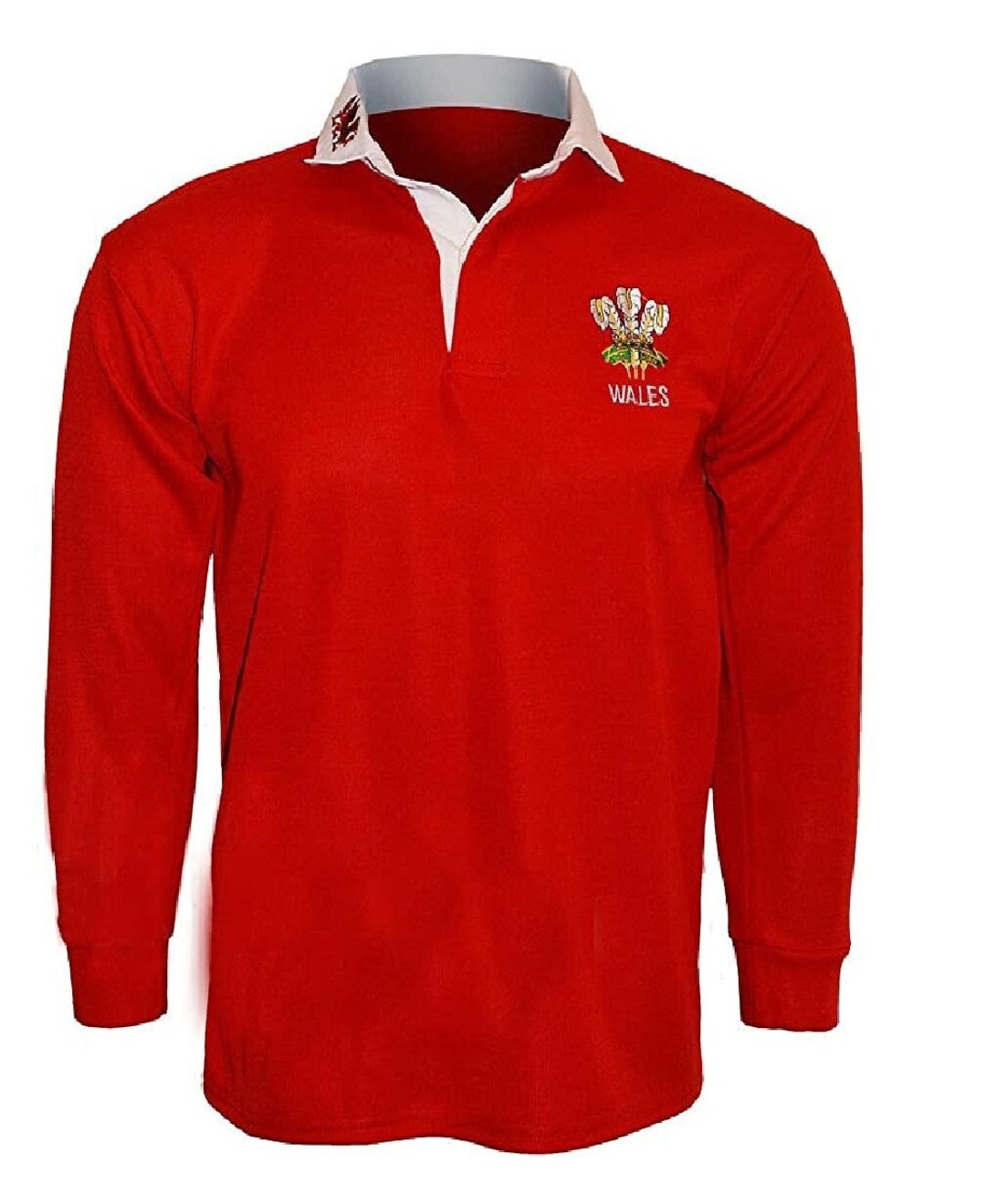 Men Wales Rugby Long Sleeve Shirt With Embroidered Logo. Wales Rugby