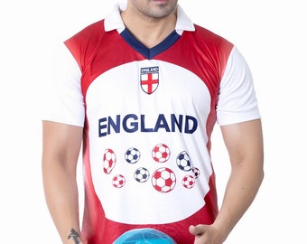 England Football Fan Polo, Trendy V-Neck Supporter Tee