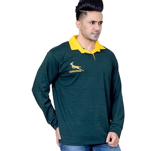 Sydafrikansk rugbytröja för män, broderad logotyp, utrustning för lagsporter i polybomull, sporttröja i storlek S till 5XL