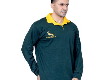 South African Rugby Jersey, Embroidered Logo Shirt, Poly Cotton Fan Gear (S-5XL)