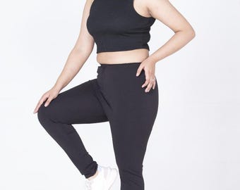 80s Style Stirrup Pants Ribbed High Waist Leggings