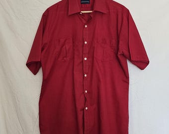 Men's Dark Red Size Large Vintage Artow Sportswear Cotton Polyester Short Sleeve Button Up Shirt
