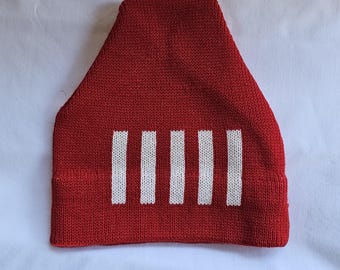 Vintage 80s Smileys Wool Beanie Red White Striped