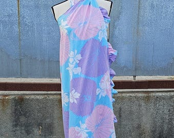 Vintage Hilo Hattie Cover Up Sarong Maxi Dress one size Large Pink Blue Floral