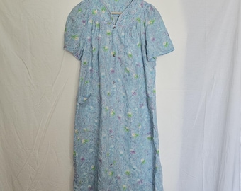 Small Vintage Duster Housecoat Robe Floral Blue