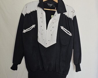 Vintage XL Black White Western Theme Sweatshirt Pullover Rochelle California 1980s 1990's