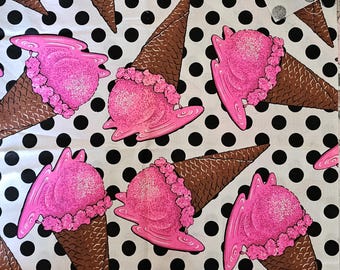 Fabric Cotton Rare Joe Boxer 1990 Neon Pink Ice Cream Cone and Black Dots 1 yard x 46"