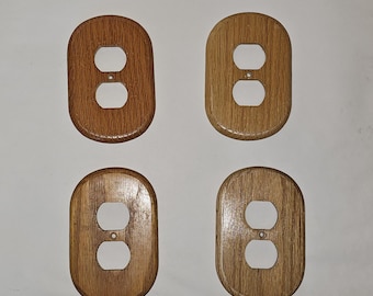 4 Oak Electrical Socket Covers vintage used