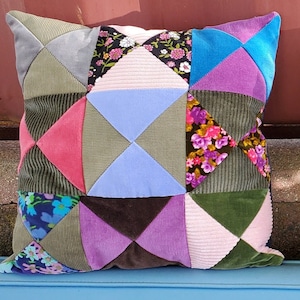 Velvet corduroy patchwork pillow 13"x13"