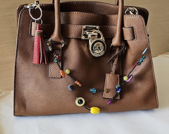 Bag Charm Upcycle Vintage Parts Handmade Red Leather Tassel