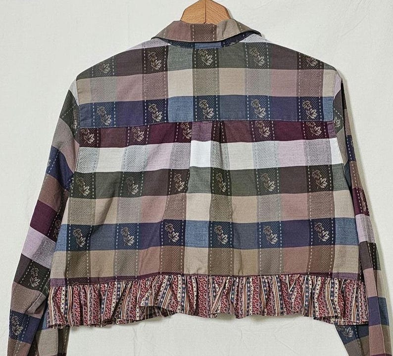 Purple Top Ruffles Tan Blue Purple Ruffled Crop Top Large Size 14 Reworked/upcycled Long ...