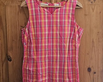 Vintage Size 14 Pink Plaid Expression Sleeveless Dress