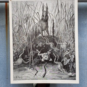 The Hare and the Frogs Gustave Dore Vintage Poster 1971