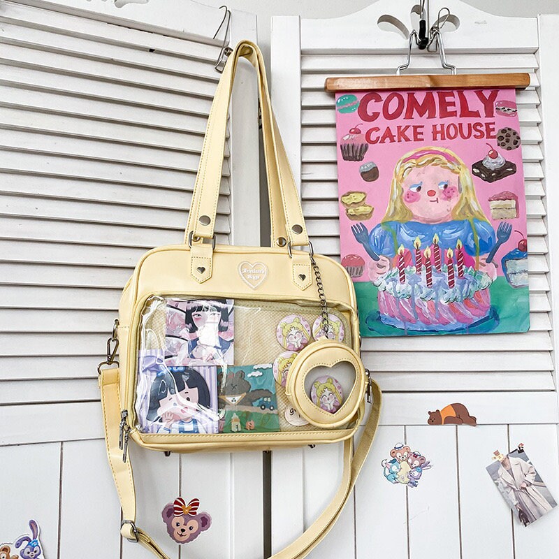 STEAMEDBUN Ita Bag Crossbody Heart Shaped Purse for Anime Pins Display