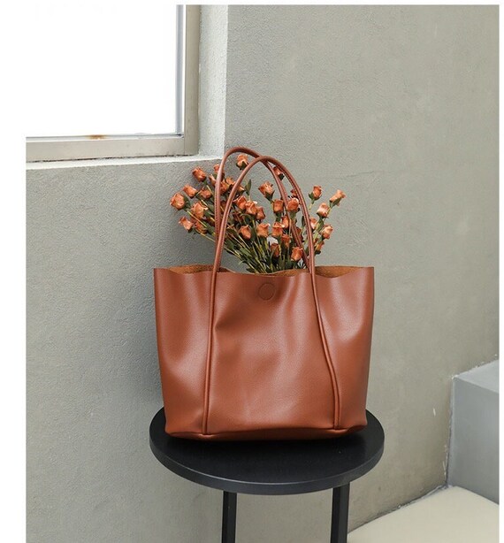 Vegan Leather Shoulder Bag Soft Leather Corduroy Tote Bag Etsy UK
