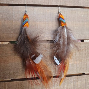 Beaded feather earrings, natural feather earrings, boho feather earrings, Native American feather earrings image 4