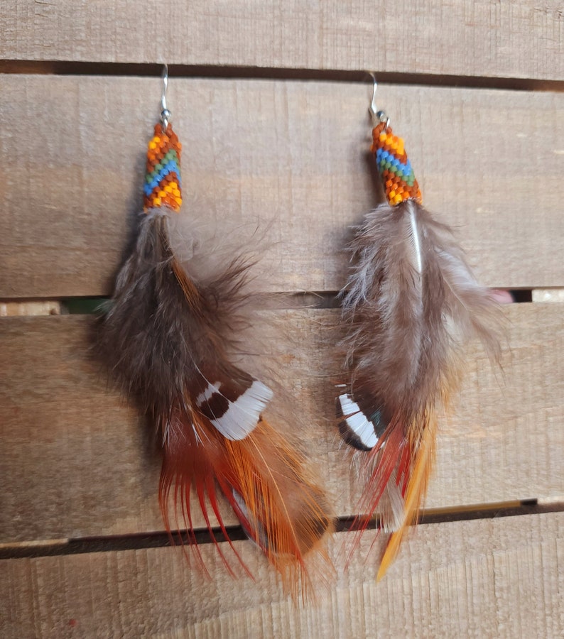 Beaded feather earrings, natural feather earrings, boho feather earrings, Native American feather earrings image 4