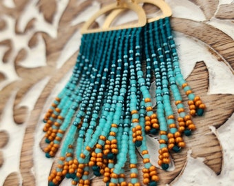 Teal fringe earrings