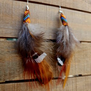 Beaded feather earrings, natural feather earrings, boho feather earrings, Native American feather earrings image 6