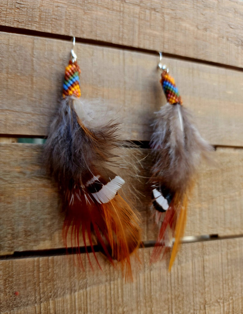 Beaded feather earrings, natural feather earrings, boho feather earrings, Native American feather earrings image 6