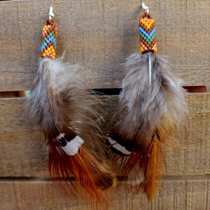 Beaded feather earrings, natural feather earrings, boho feather earrings, Native American feather earrings image 1