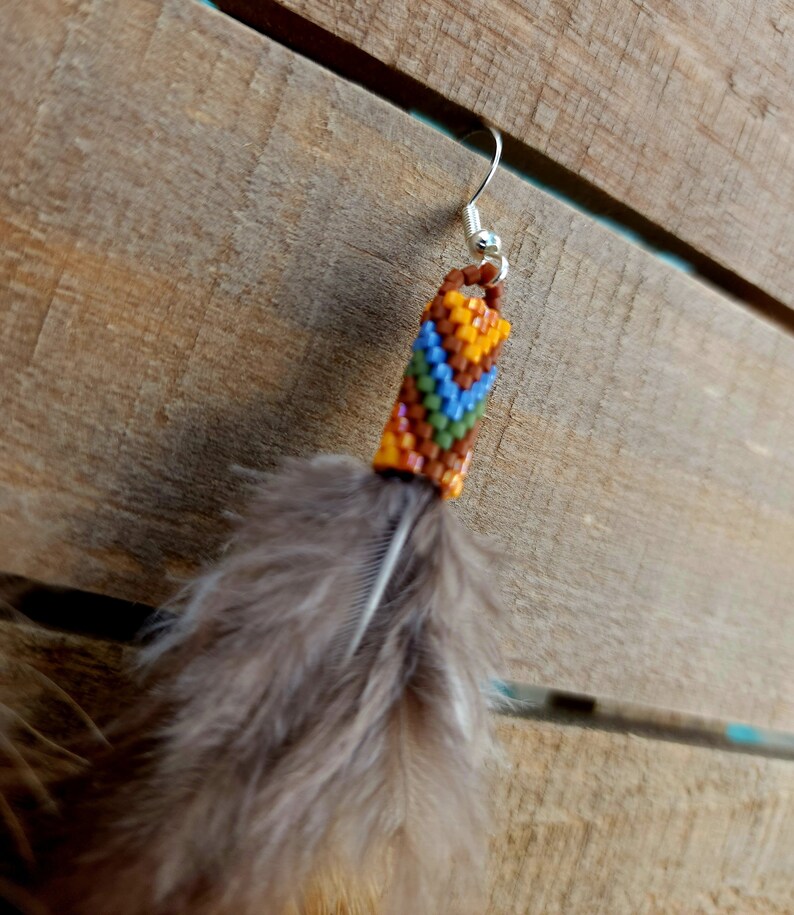 Beaded feather earrings, natural feather earrings, boho feather earrings, Native American feather earrings image 7