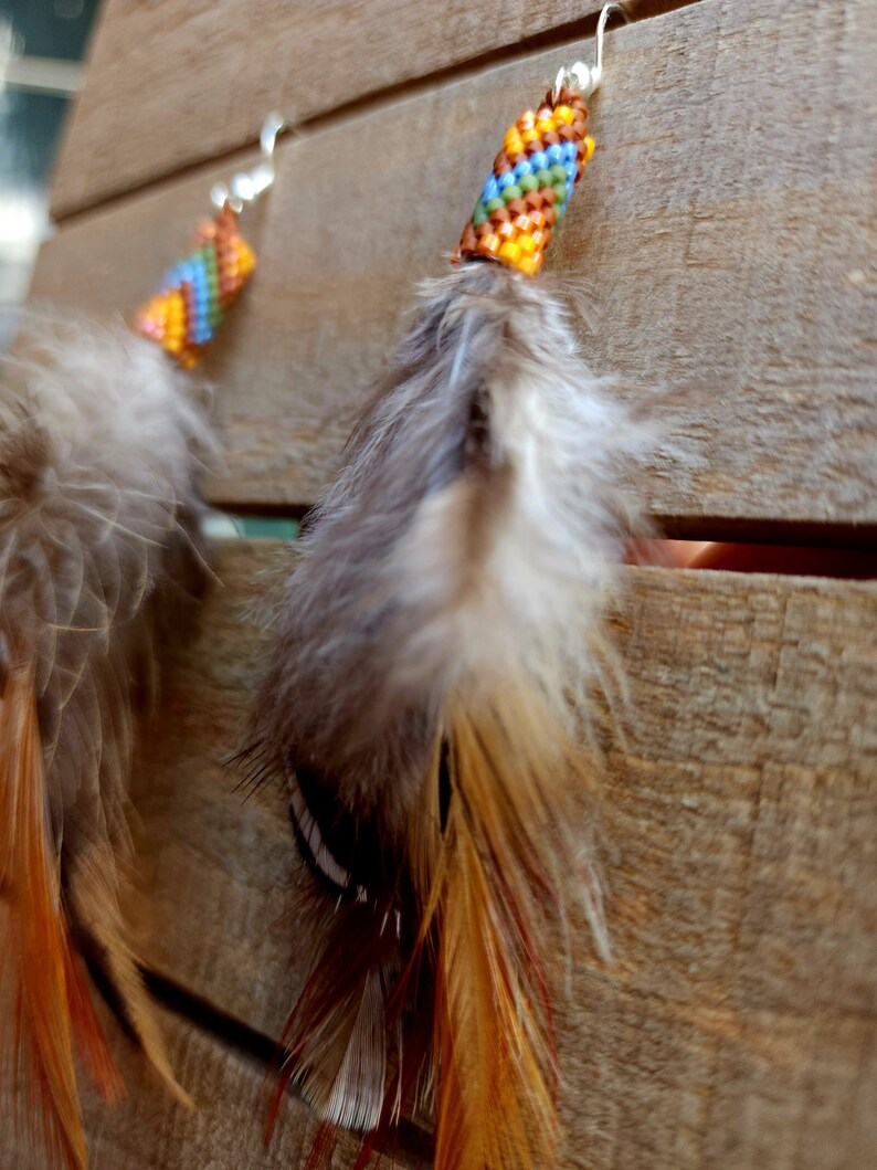 Beaded feather earrings, natural feather earrings, boho feather earrings, Native American feather earrings image 5
