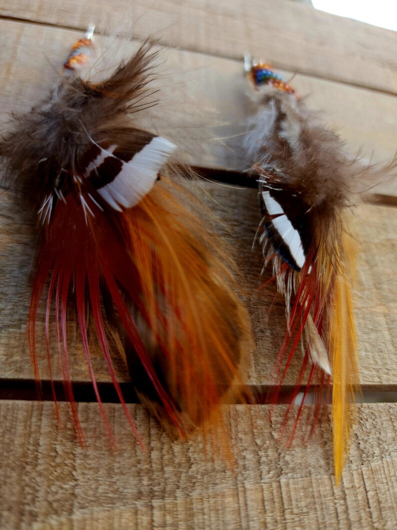 Beaded feather earrings, natural feather earrings, boho feather earrings, Native American feather earrings image 3