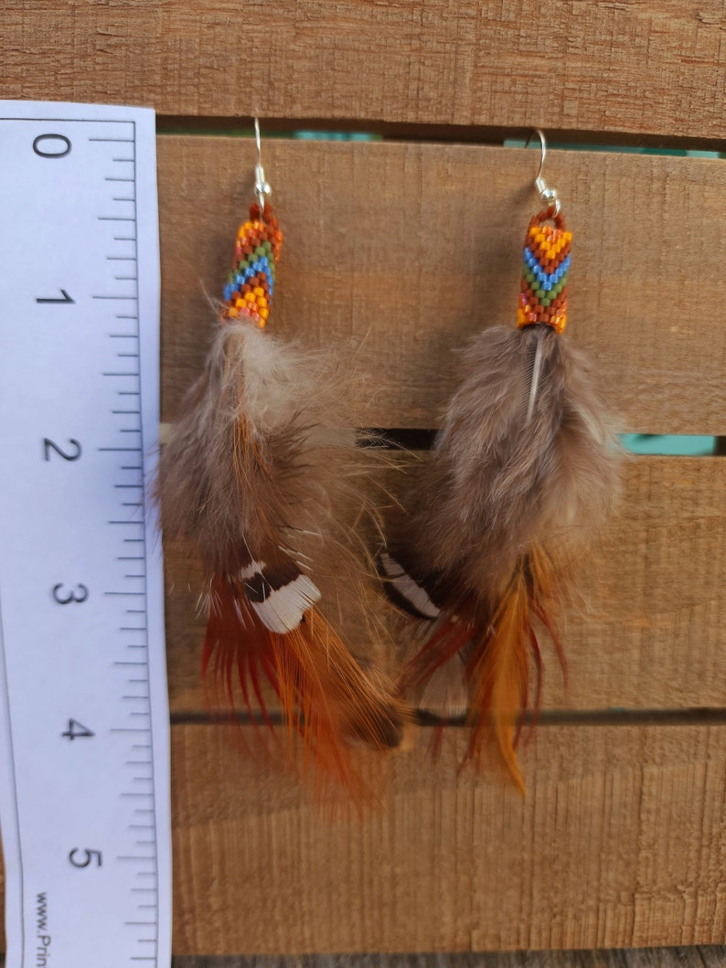 Beaded feather earrings, natural feather earrings, boho feather earrings, Native American feather earrings image 9