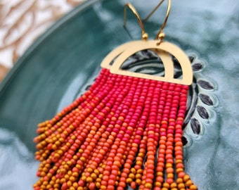 Orange and pink fringe earrings