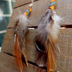Beaded feather earrings, natural feather earrings, boho feather earrings, Native American feather earrings image 2