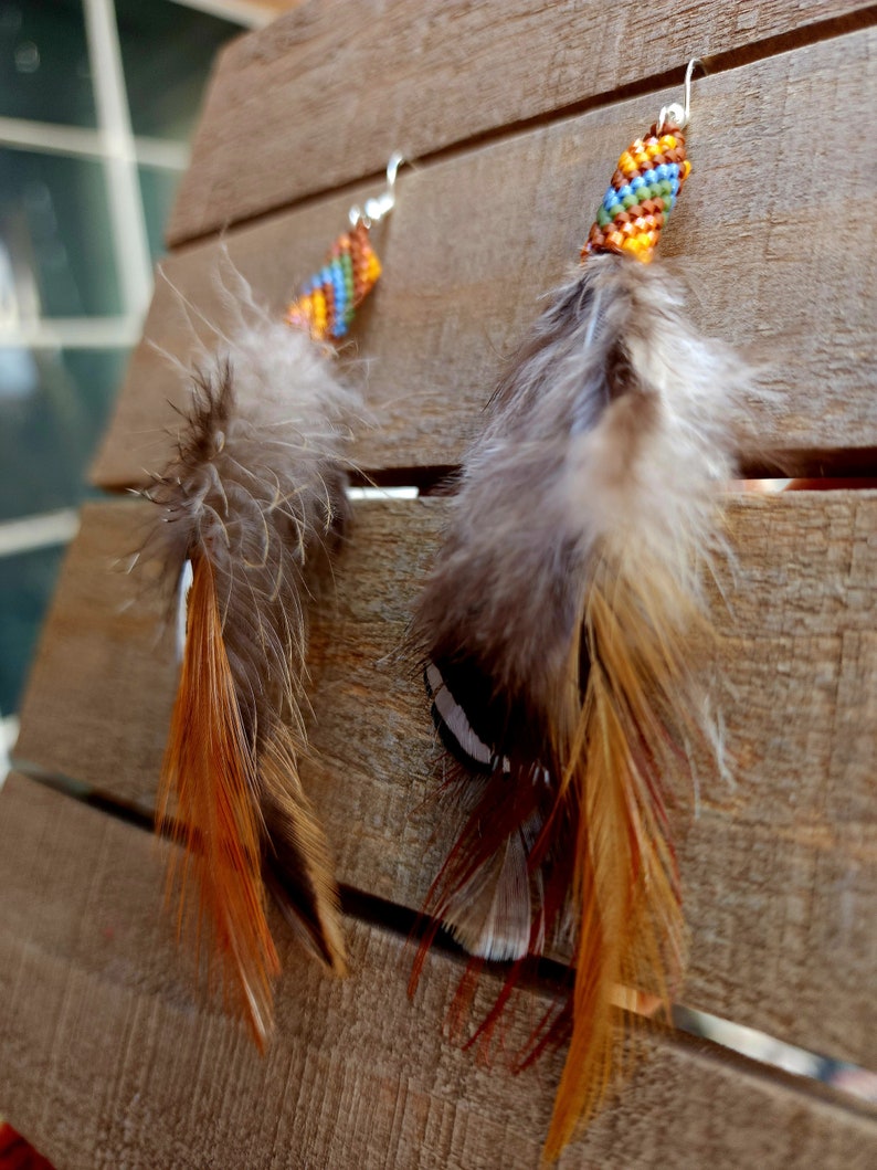 Beaded feather earrings, natural feather earrings, boho feather earrings, Native American feather earrings image 2