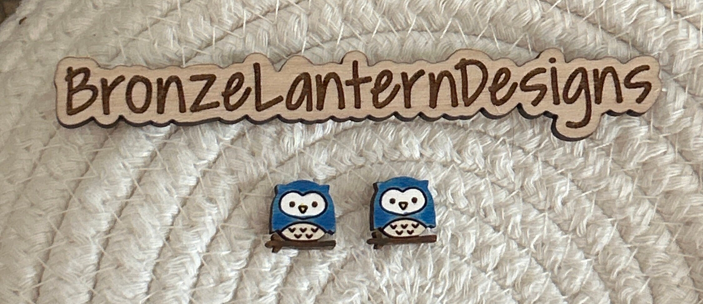 Owl Lover: Laser Cut Owl on a Branch Studs Hand Painted with Blue Acrylic