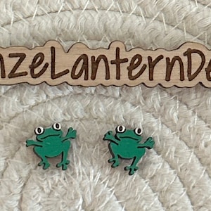 Frog Lover: Laser Cut Wood Frog Studs Hand Painted with Green Acrylic
