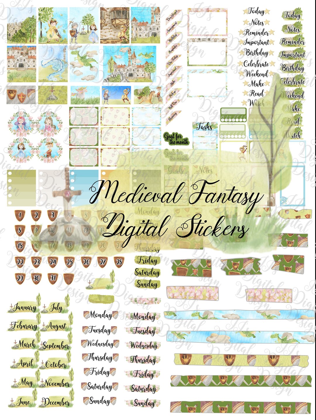 Medieval Digital Stickers, Digital Stickers, Png Stickers, Fantasy ...