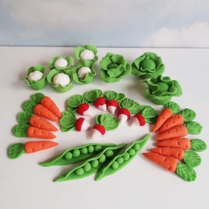 Veggie cake topper for birthday cake decorating,  garden themed cake toppers with fondant vegetables