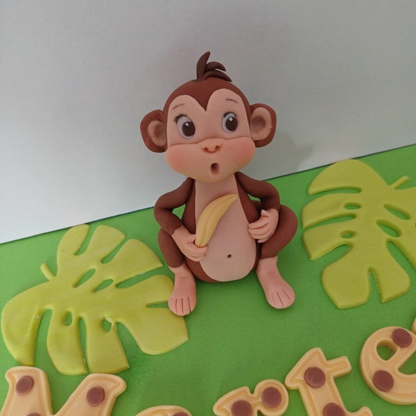 Monkey cake topper for birthday cake decorating for children's party edible fondant monkey for baby's 1st birthday cake decor