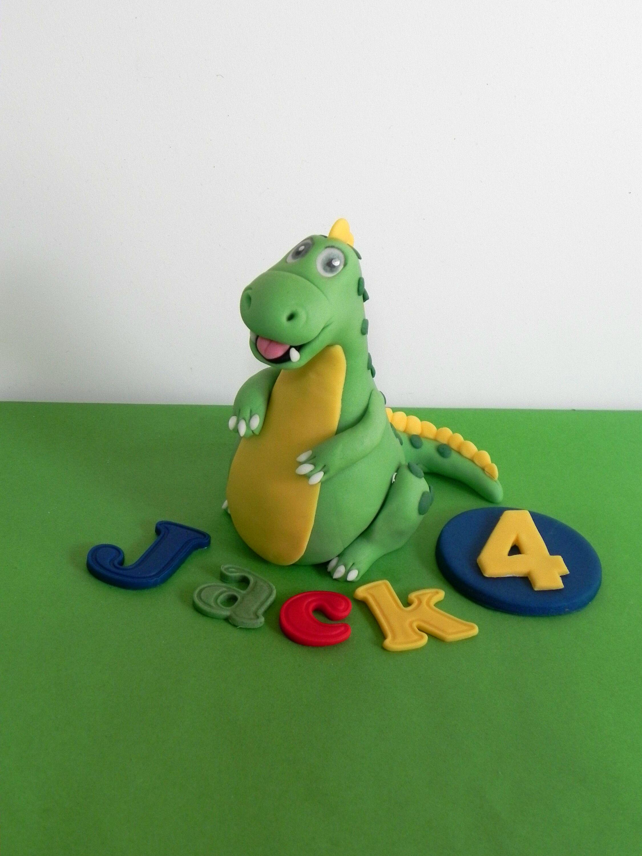 Fondant dinosaur cake topper for kids birthday cake, edible dinosaur cake decoration