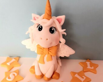 Unicorn cake topper for girl's birthday cake decoration for unicorn party with white fondant unicorn figure