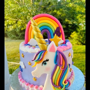Unicorn and rainbow cake toppers for birthday cake decoration for girls cake topper for unicorn party decor with fondant unicorn