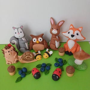 Woodland animal toppers for birthday cake decorating, fondant animal decorations