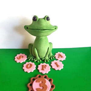 Fondant frog cake topper for birthday cake decorating, edible frog cake decoration