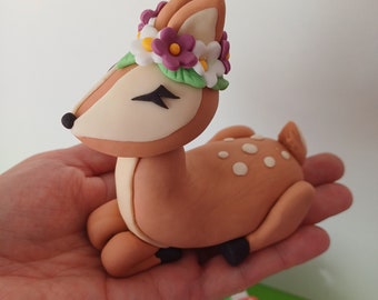 Deer cake topper for woodland theme cake decoration for birthday cake with fondant deer cake topper