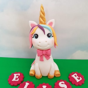 Unicorn  cake topper for girl&#39;s birthday cake decorating , unicorn themed birthday party decor, handmade fondant unicorn