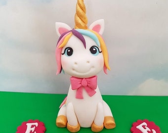 Unicorn  cake topper for girl&#39;s birthday cake decorating , unicorn themed birthday party decor, handmade fondant unicorn