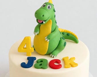 Personalized Dinosaur cake topper with name and age, fondant dino birthday cake decoration for kids, custom cake topper boy