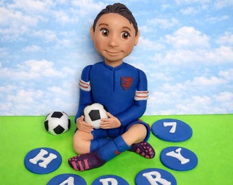 Voetbal Verjaardagstaarttopper, voetbaljongen fondant taartdecoratie, aangepaste sportthemataart
